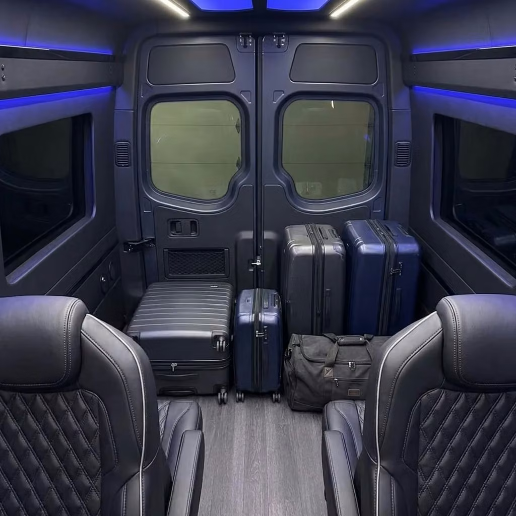 monterey sprinter van rental with driver luggage area